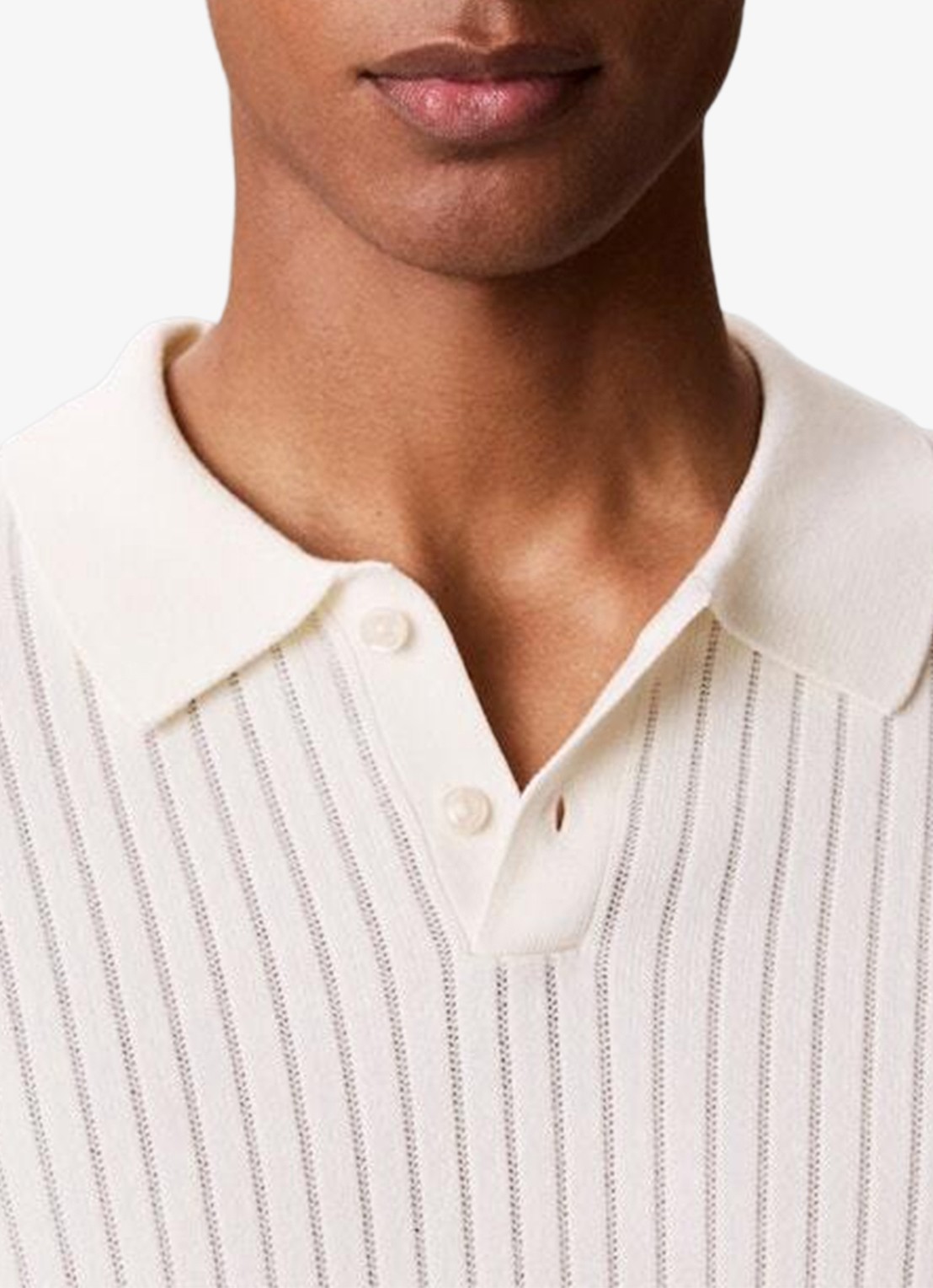 Calvin Klein Ribgebreide trui met polokraag - detail 4 tofu-yas /  wit