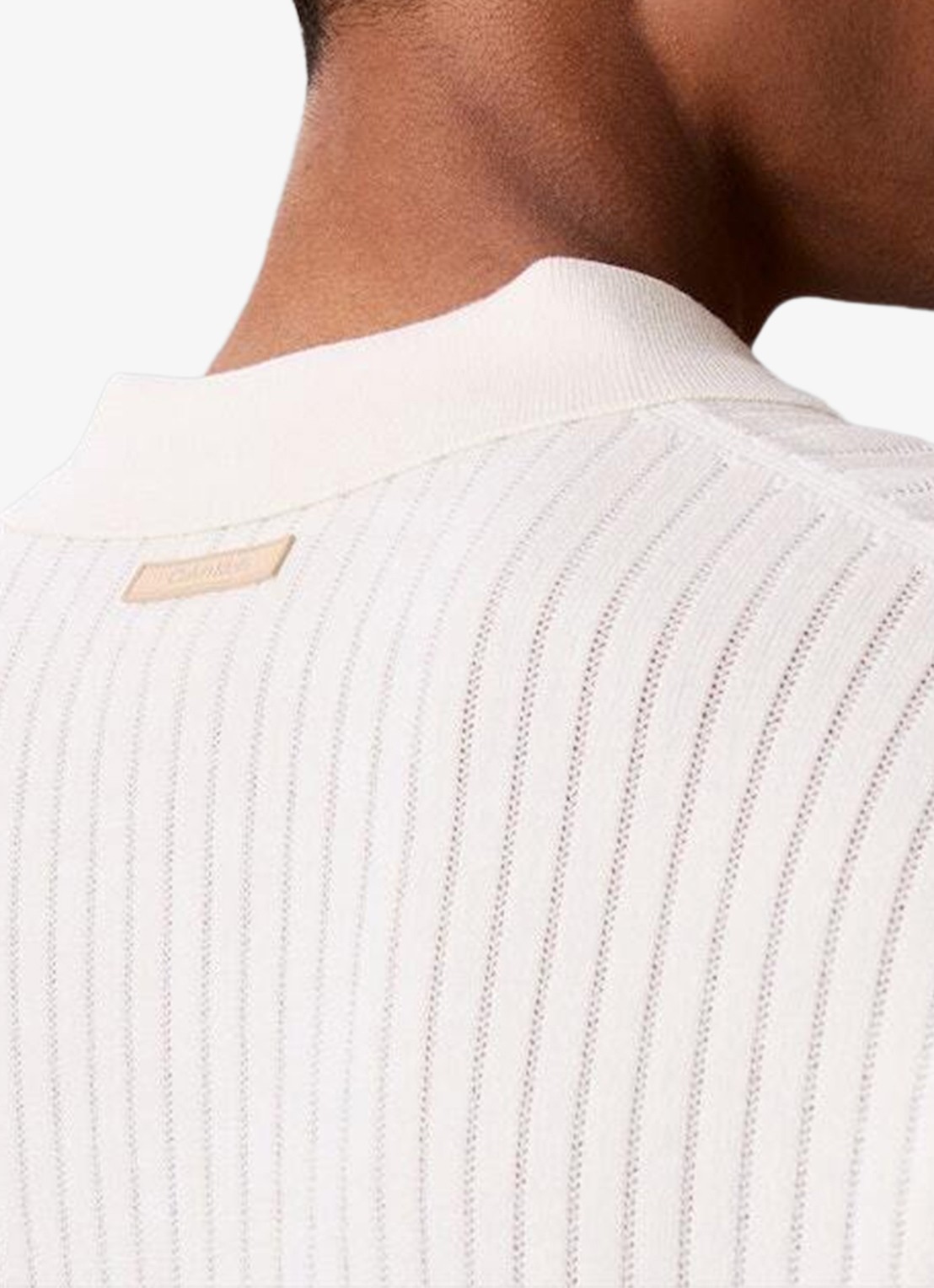 Calvin Klein Ribgebreide trui met polokraag - detail 5 tofu-yas /  wit