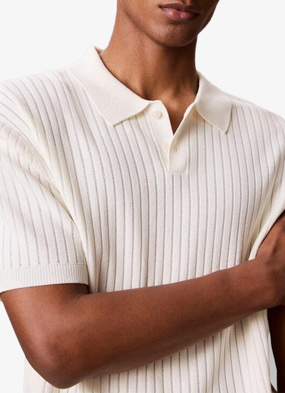 Calvin Klein Ribgebreide trui met polokraag - detail 6 tofu-yas /  wit