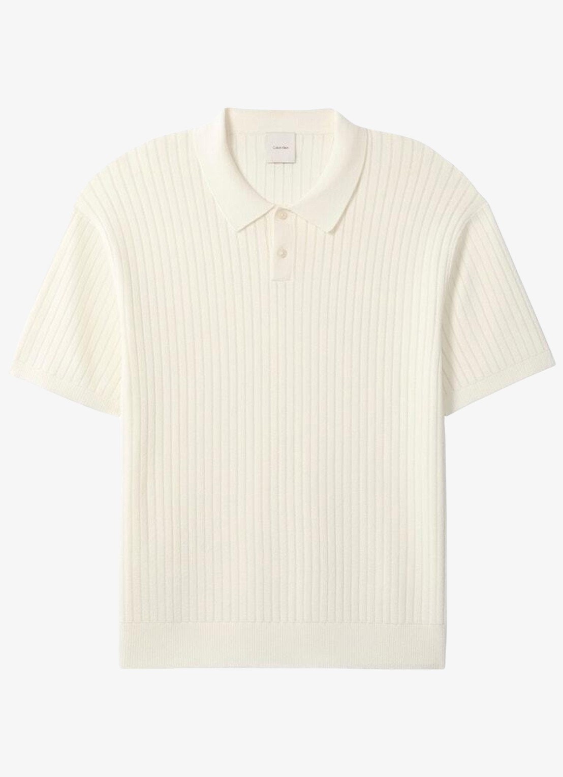 Calvin Klein Ribgebreide trui met polokraag - voorkant 2 tofu-yas /  wit