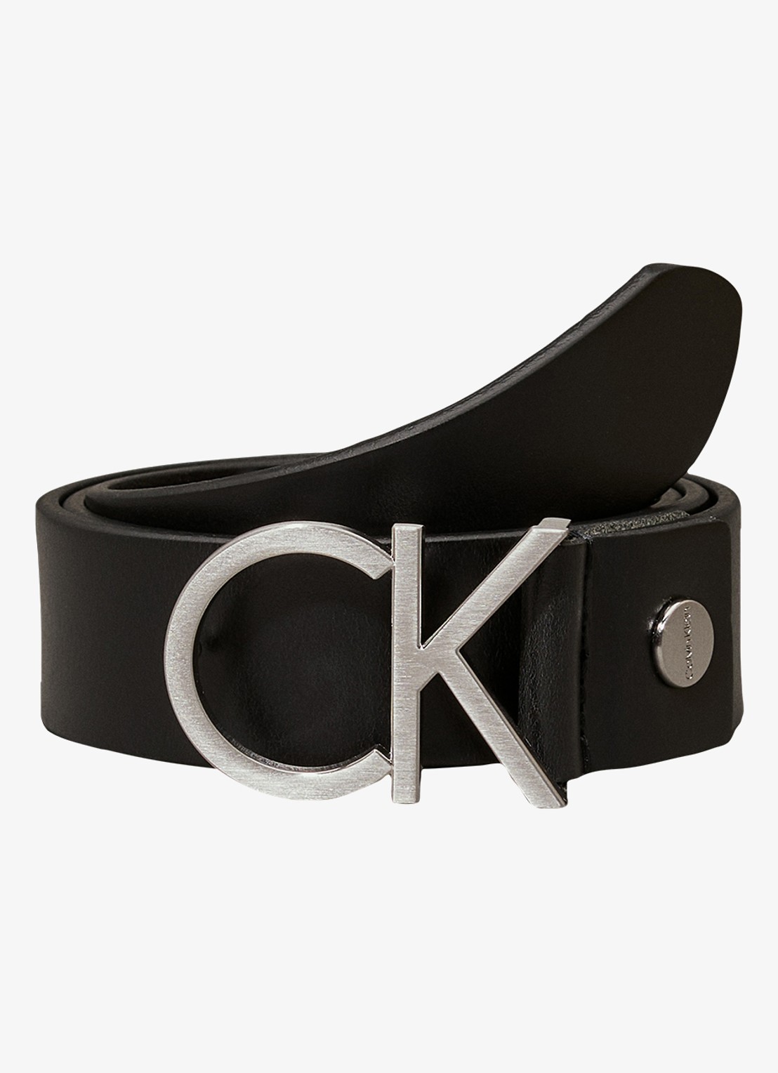 Calvin Klein Riem van leer met logo - voorkant zwart