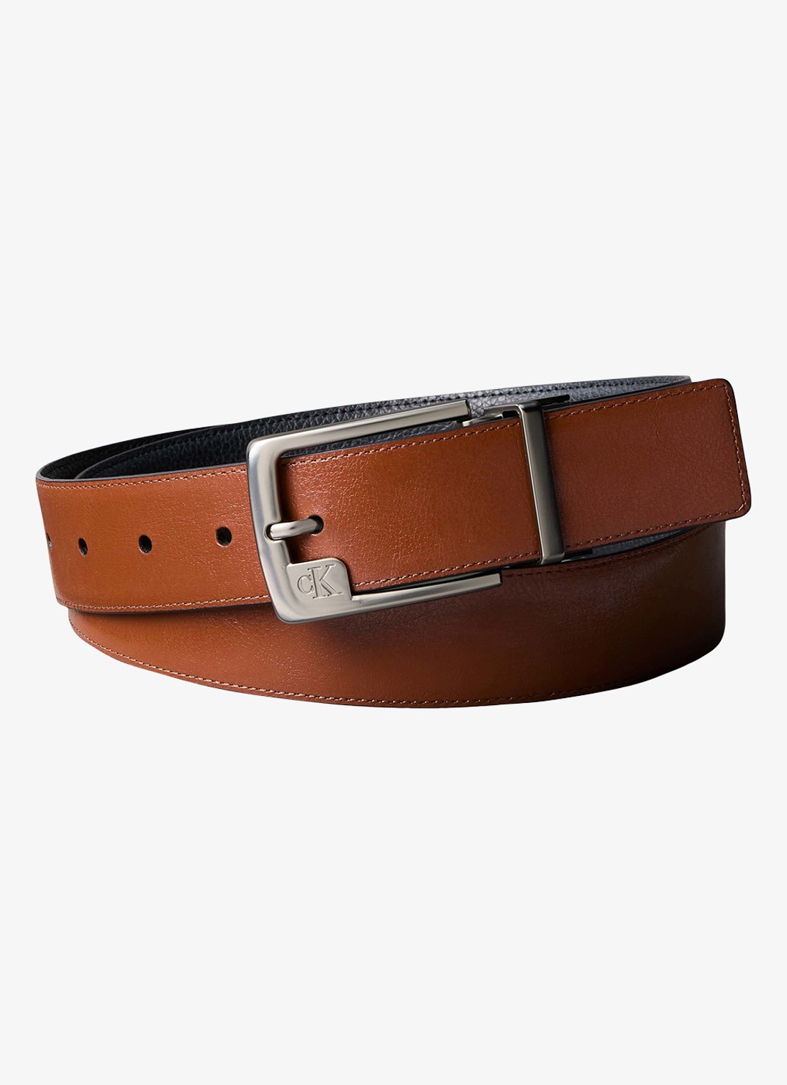 Calvin Klein Riem van leer - voorkant 2 cognac