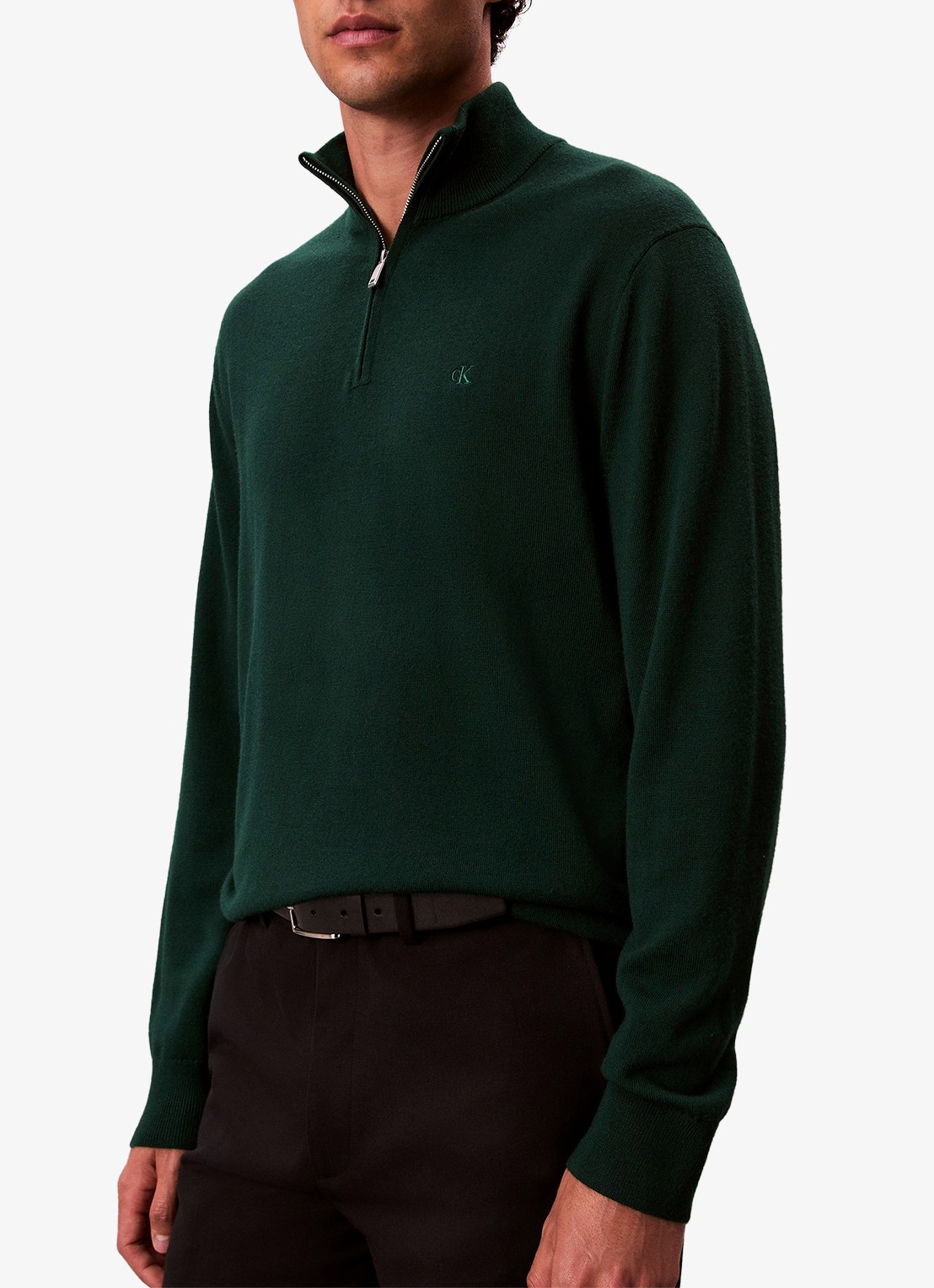 Calvin Klein Schipperstrui van wol met halve rits - detail 3 groen