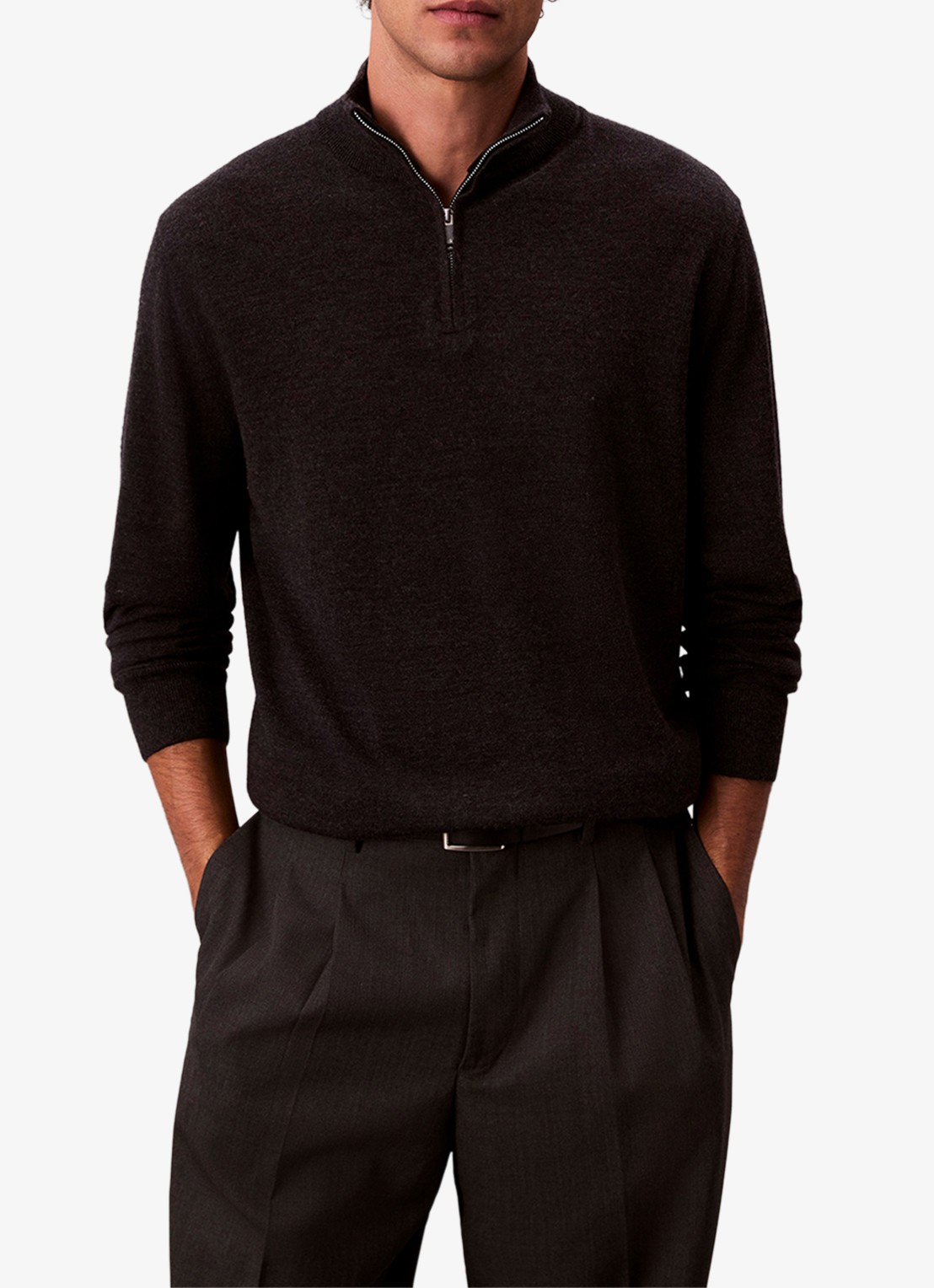 Calvin Klein Schipperstrui van wol met halve rits - detail zwart