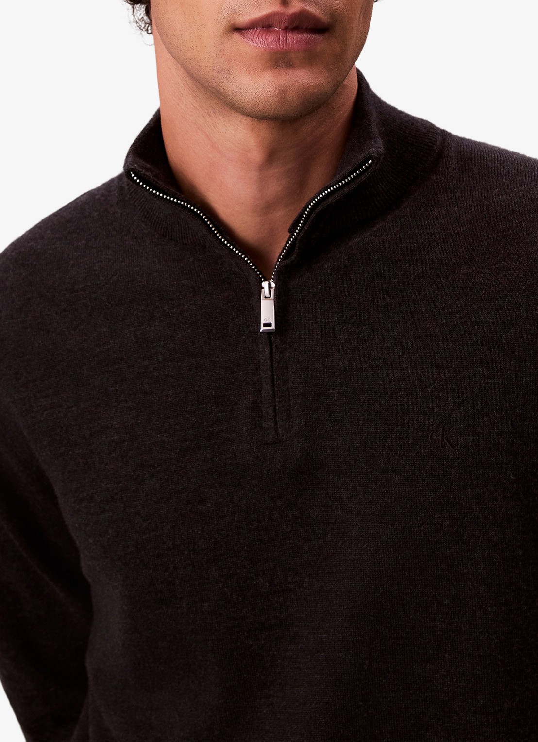 Calvin Klein Schipperstrui van wol met halve rits - detail 2 zwart
