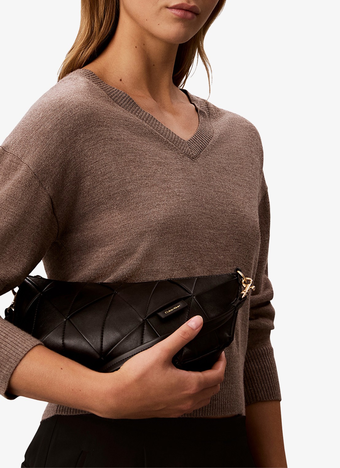 Calvin Klein Schoudertas met afneembare schouderriem - voorkant 4 black-ub1 /  zwart