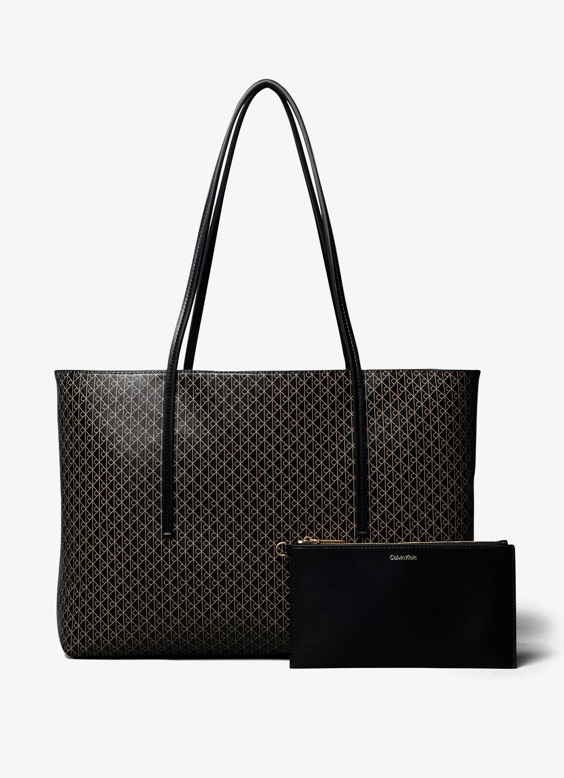 Calvin Klein Schoudertas met logoprint en uitneembaar etui - voorkant zwart