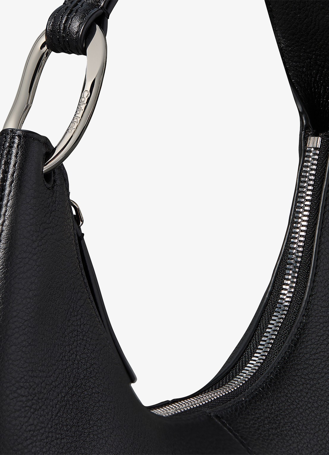 Calvin Klein Schoudertas van leer - detail 4 zwart