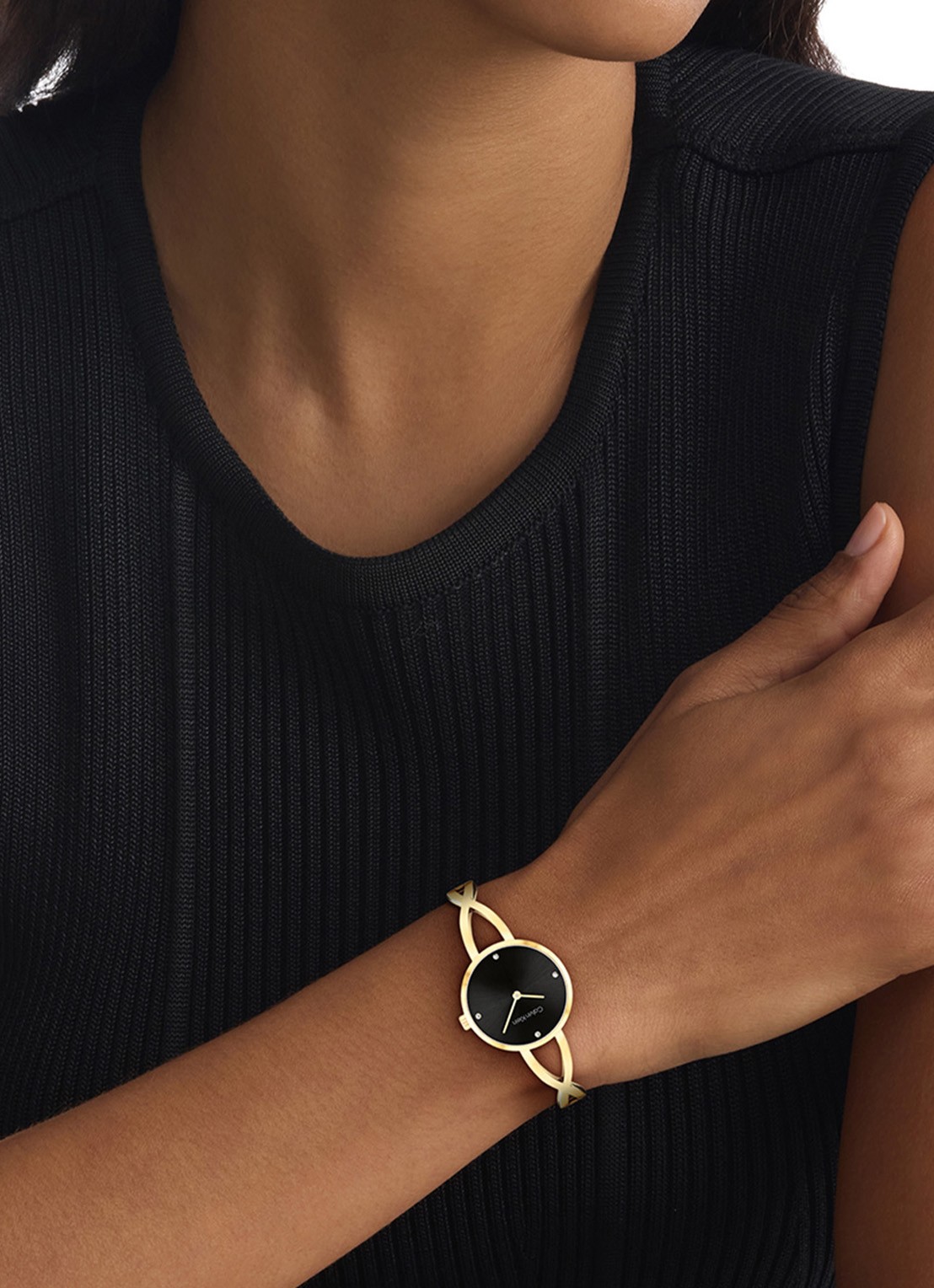 Calvin Klein Sculpted Embrace horloge CK25100059  - voorkant 4 goud