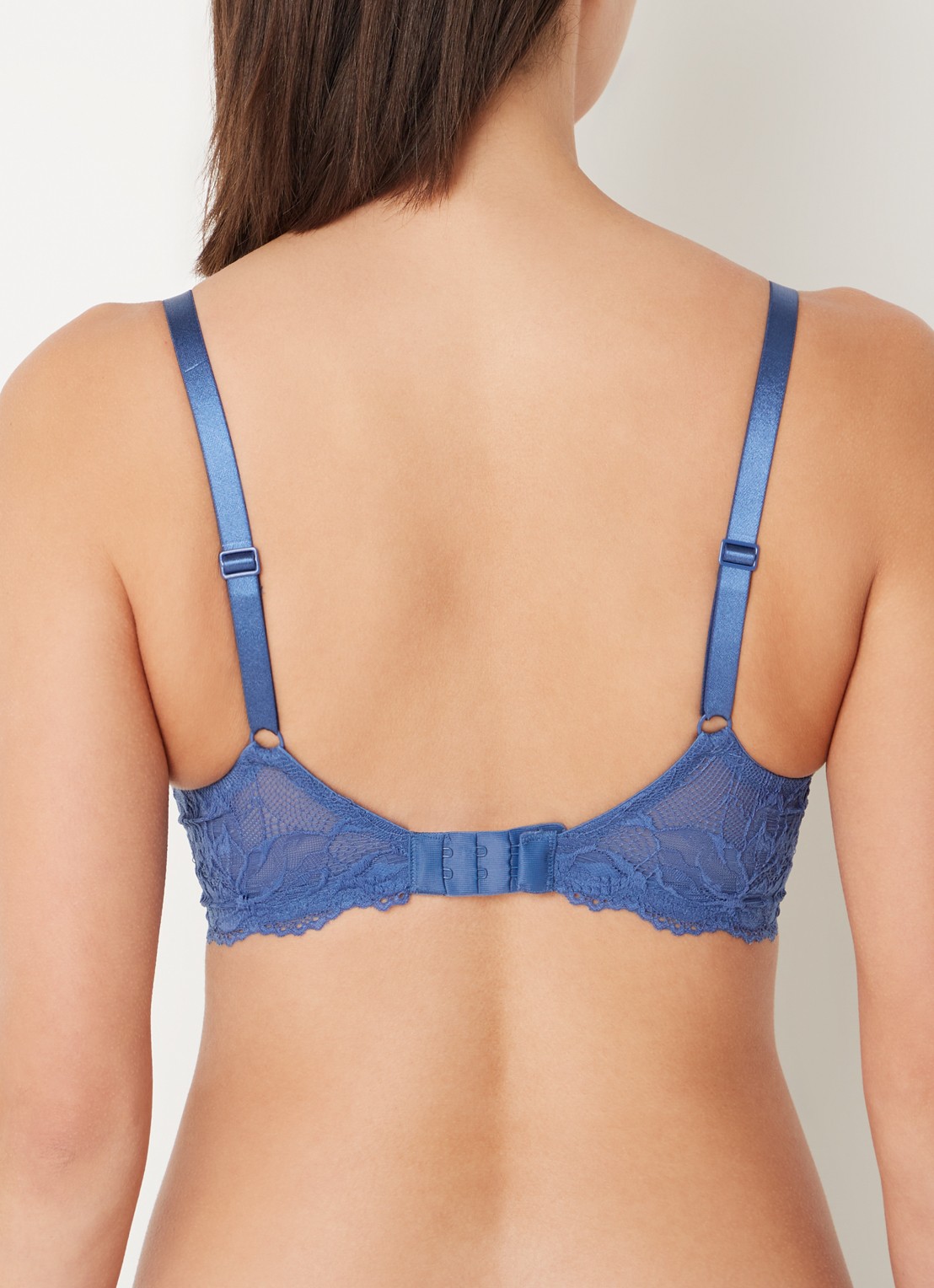 Calvin Klein Seductive Comfort voorgevormde plunge bh met overlay van kant - achterkant donkerblauw