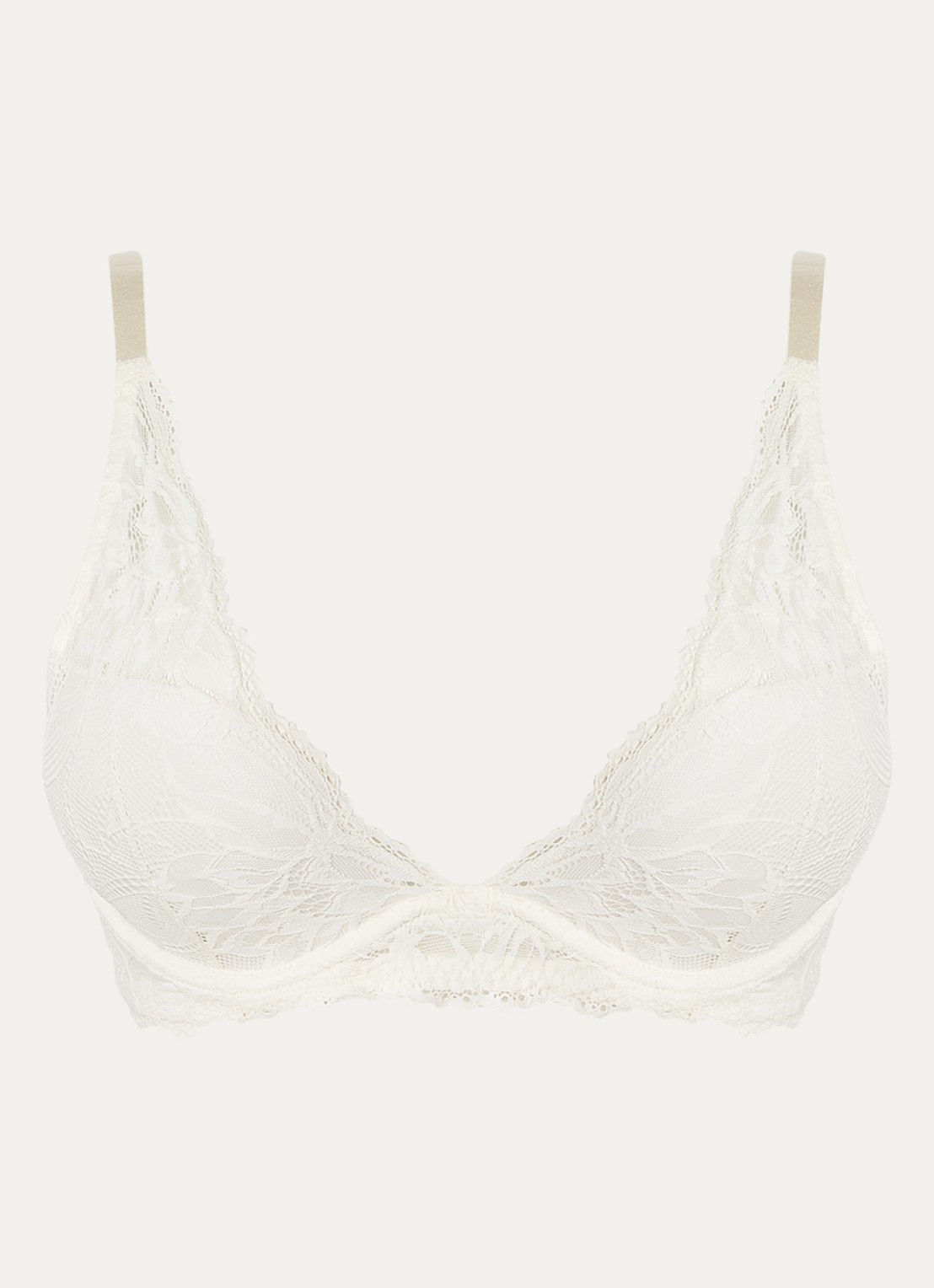 Calvin Klein Seductive Comfort voorgevormde plunge bh met overlay van kant - voorkant 4 gebroken wit