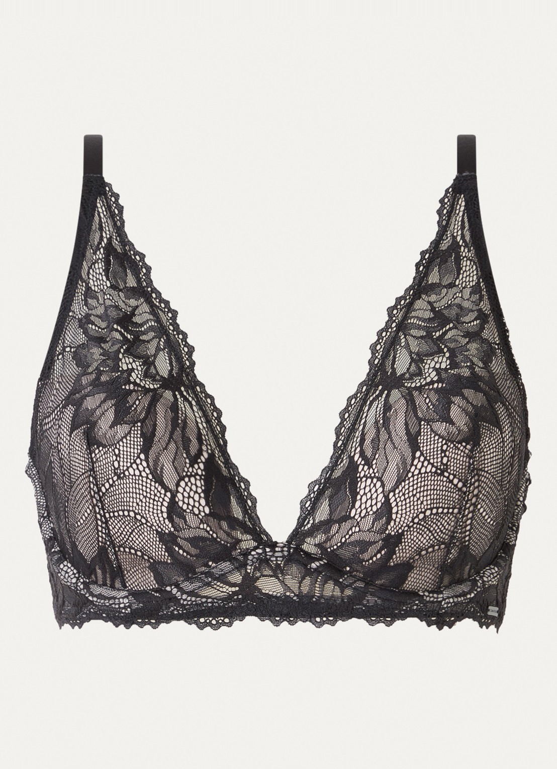 Calvin Klein Seductive Comfort voorgevormde plunge bh met overlay van kant - voorkant 8 zwart
