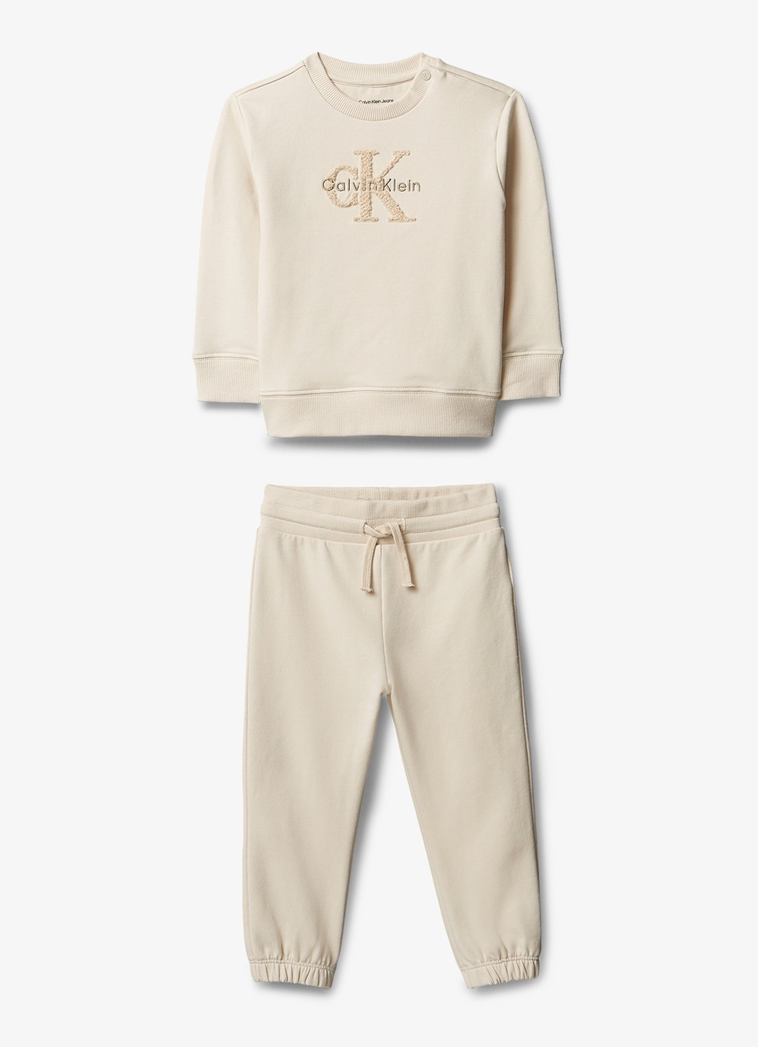 Calvin Klein Set van sweater en joggingbroek met logoborduring 2-delig - voorkant beige