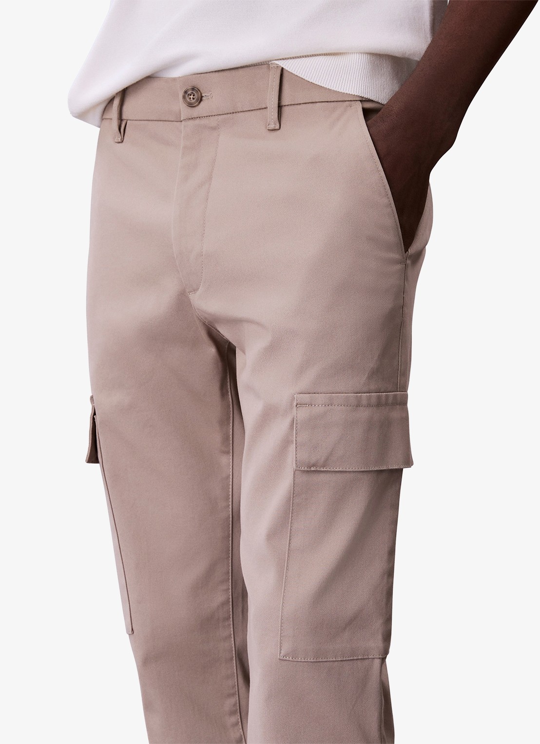 Calvin Klein Slim fit cargobroek met klepzakken - detail 4 khaki