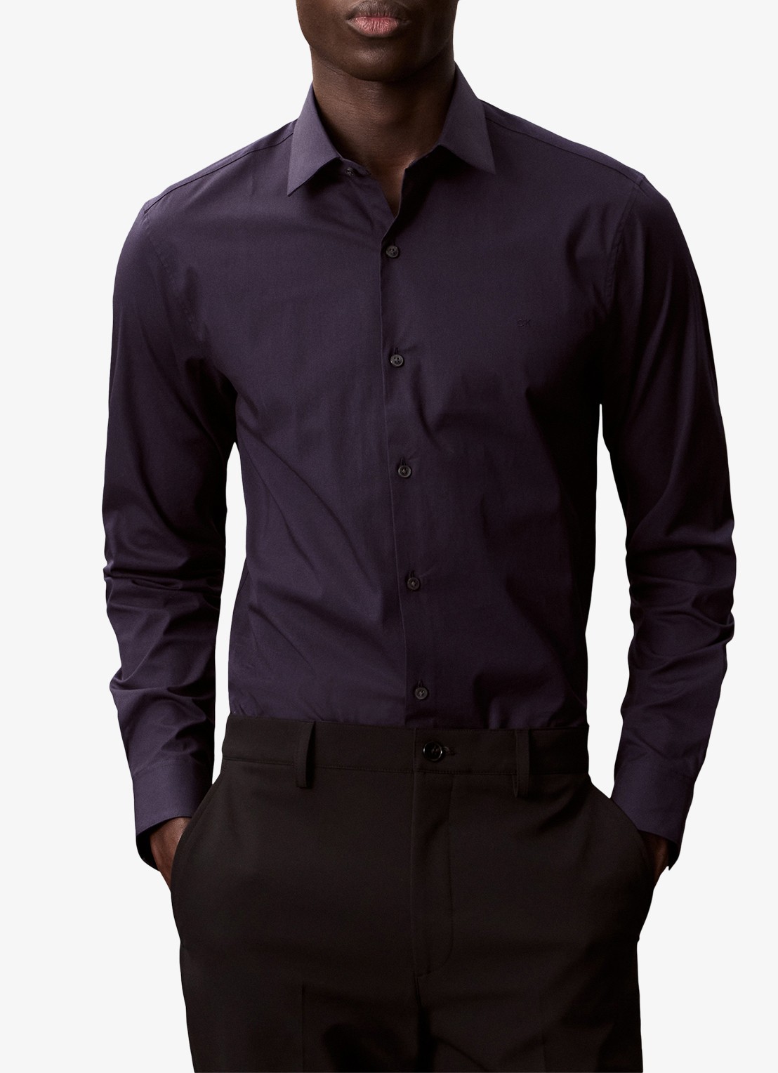 Calvin Klein Slim fit overhemd met dubbele manchet - detail 3 donkerblauw