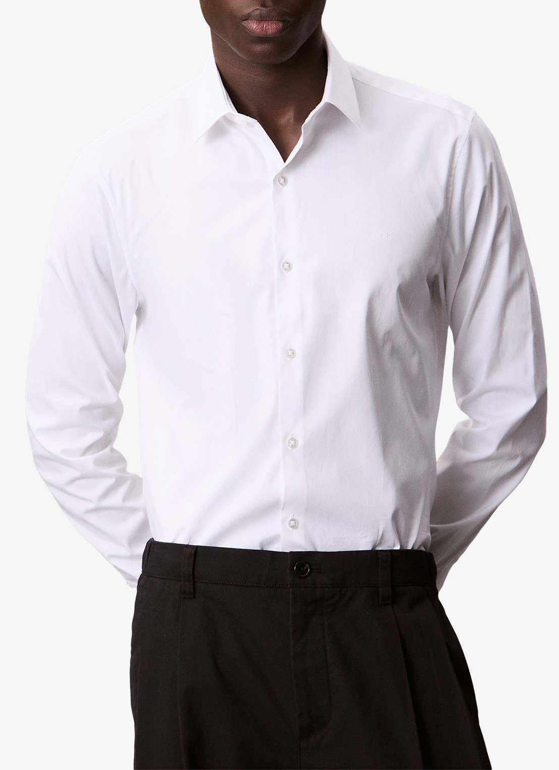 Calvin Klein Slim fit overhemd met dubbele manchet - detail wit