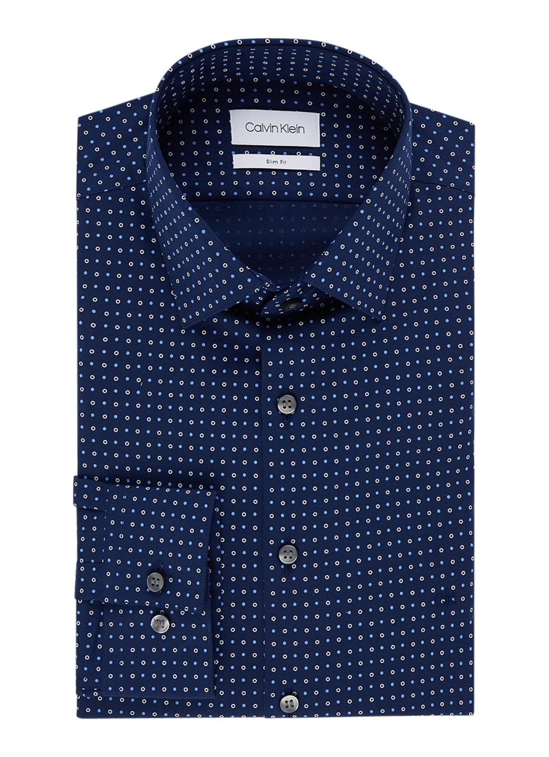 Calvin Klein Slim fit overhemd met stippendessin - voorkant donkerblauw