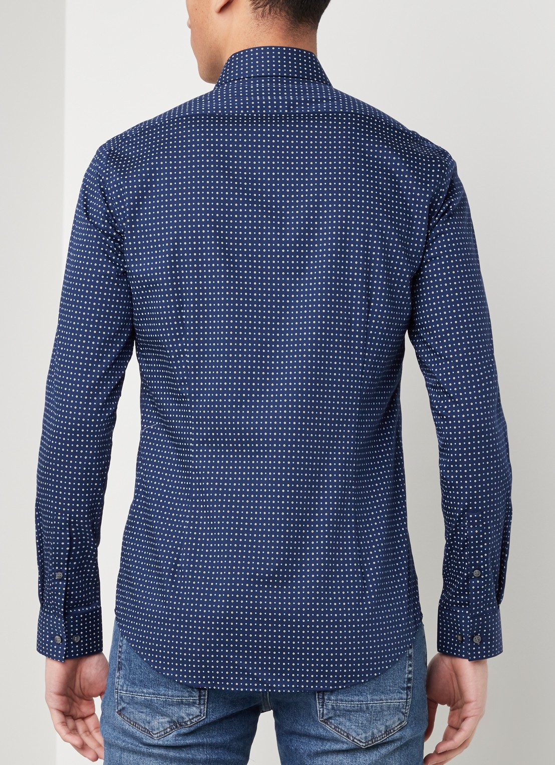 Calvin Klein Slim fit overhemd met stippendessin - achterkant 4 donkerblauw