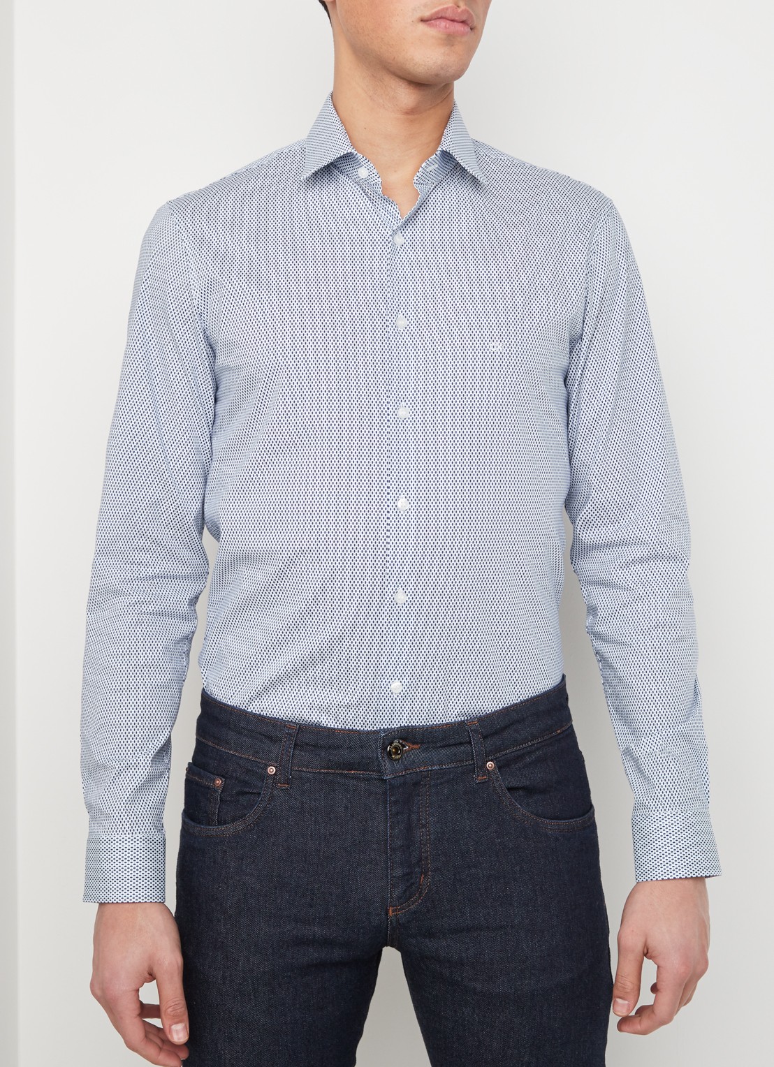 Calvin Klein Slim fit overhemd met stippendessin - detail 2 royalblauw