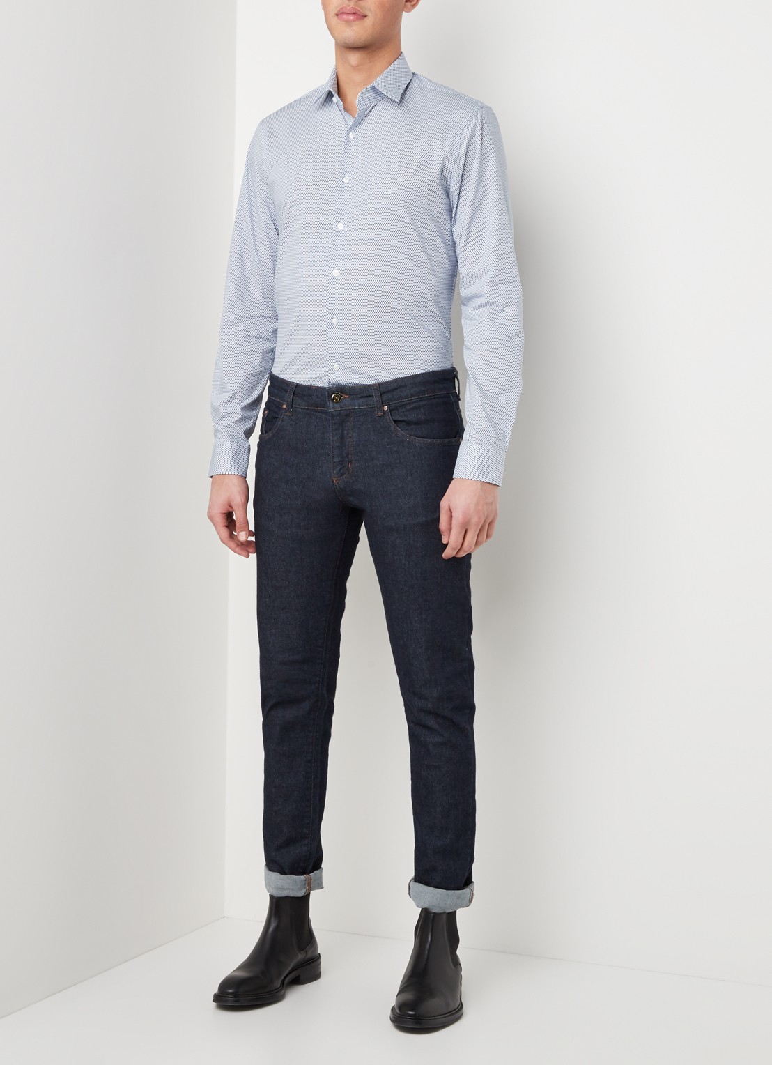 Calvin Klein Slim fit overhemd met stippendessin - voorkant 4 royalblauw