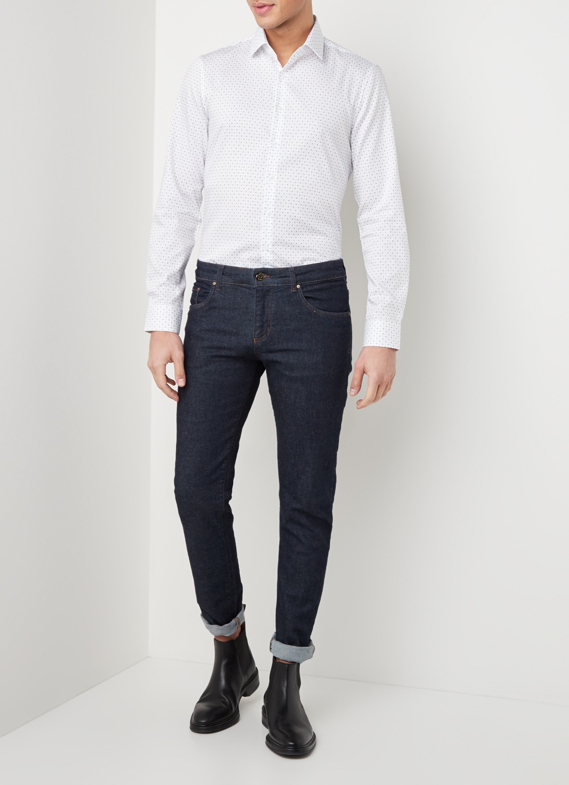 Calvin Klein Slim fit overhemd met stippendessin - voorkant 3 lichtblauw