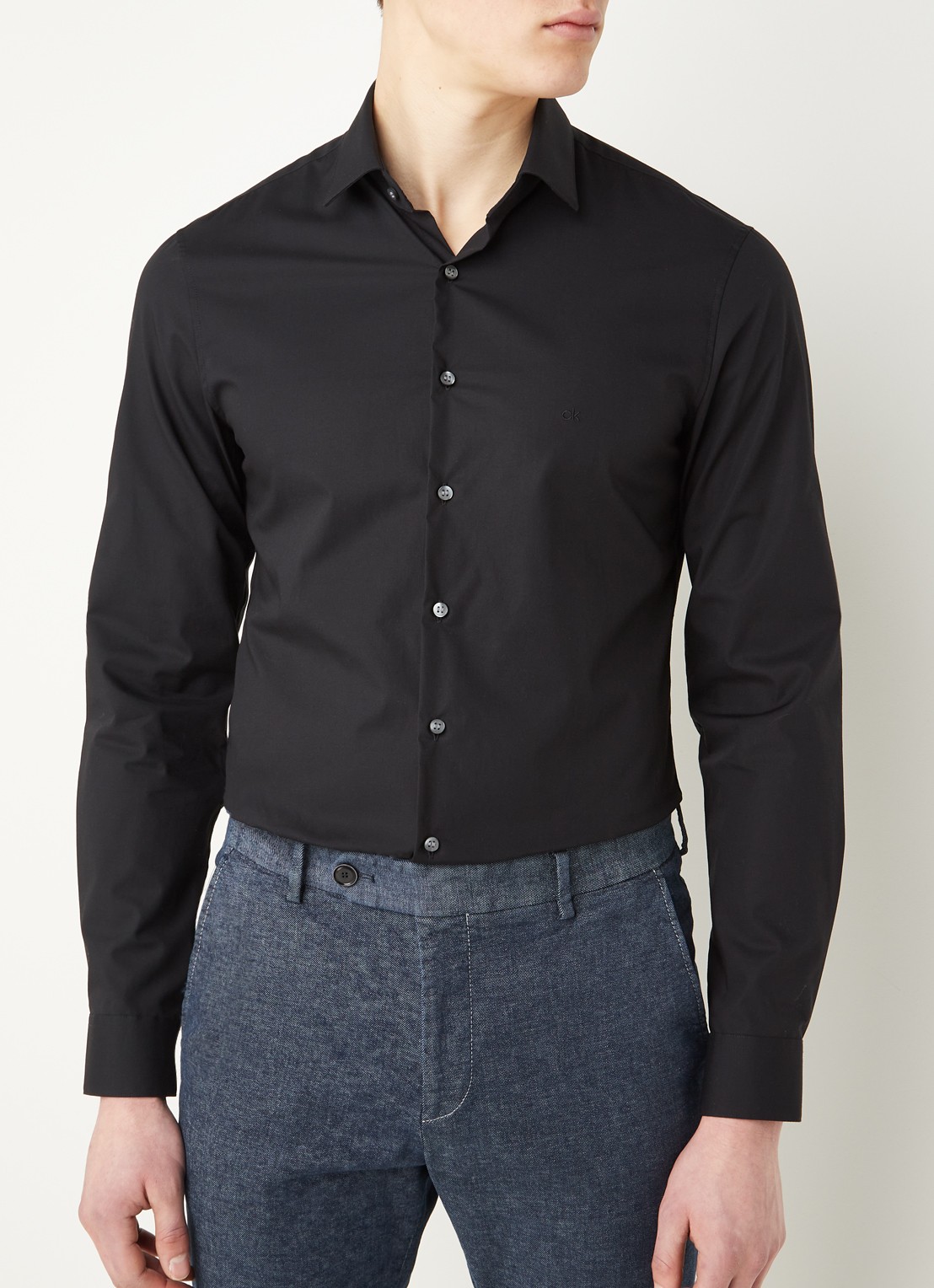 Calvin Klein Slim fit overhemd met stretch - detail 2 zwart