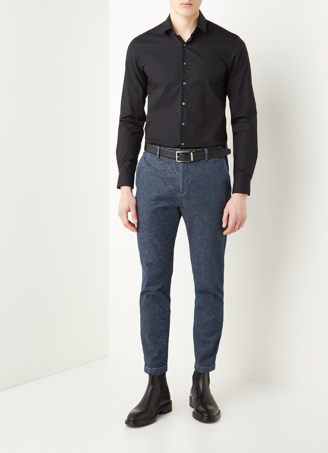 Calvin Klein Slim fit overhemd met stretch - voorkant 5 zwart