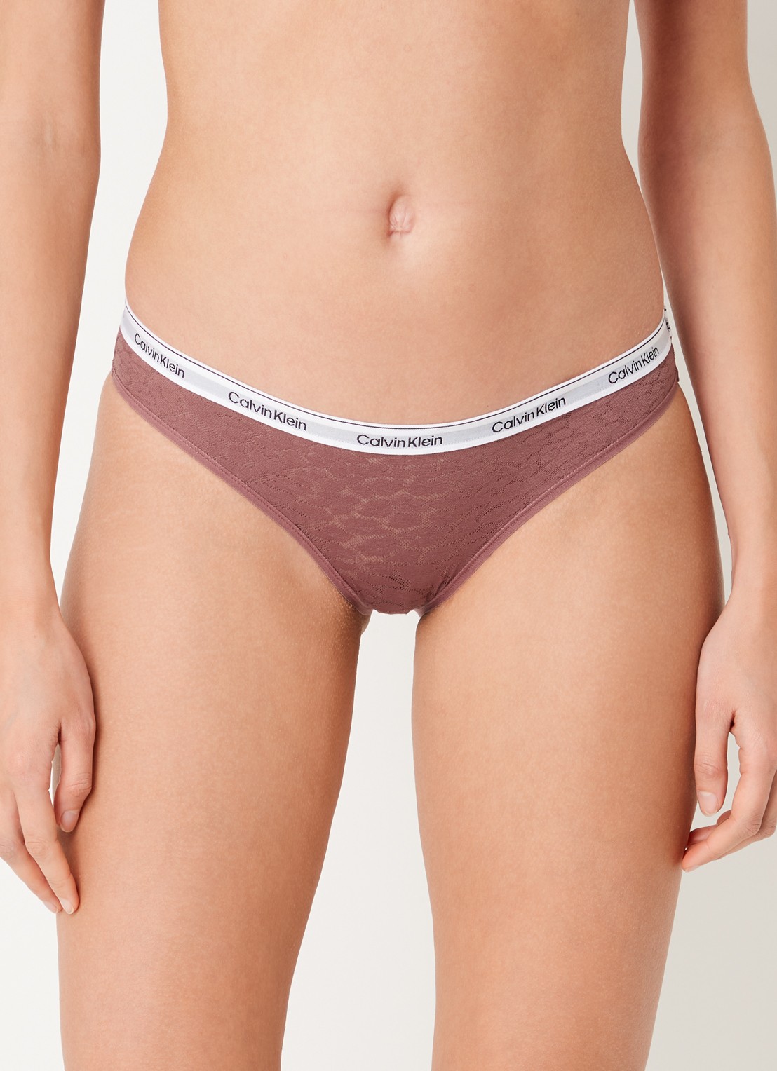 Calvin Klein Slip van mesh met panterprint - detail 2 donkerroze