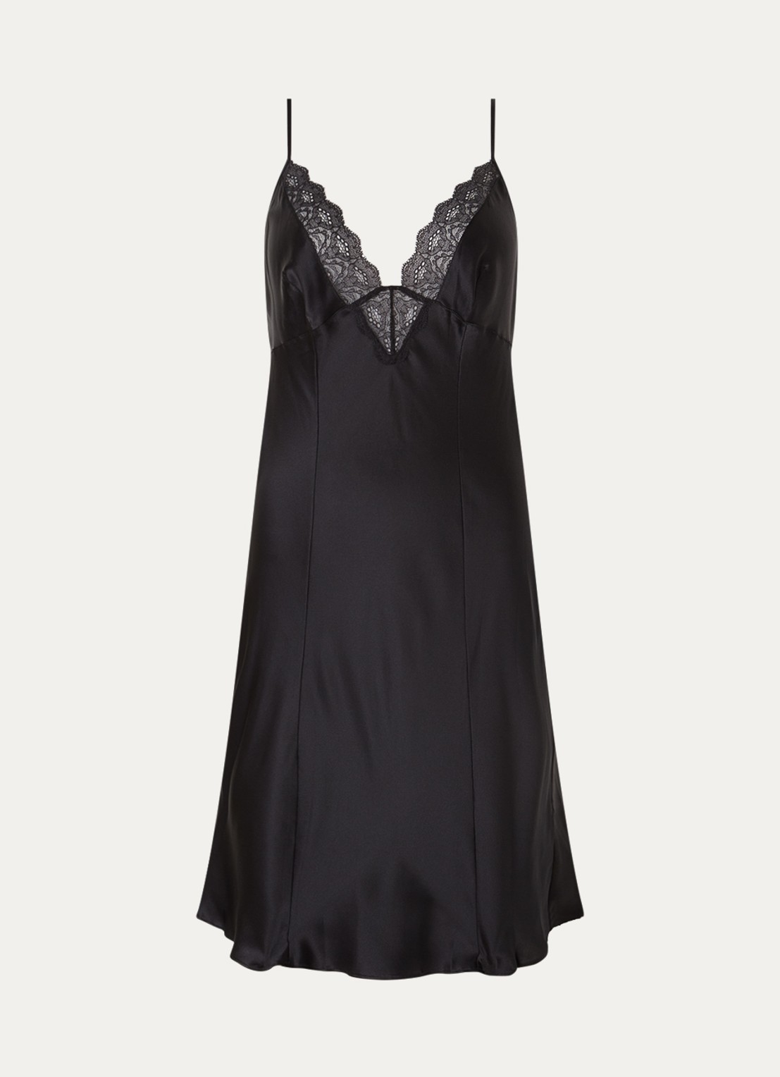Calvin Klein Slipdress van zijde met kant - voorkant black-ub1