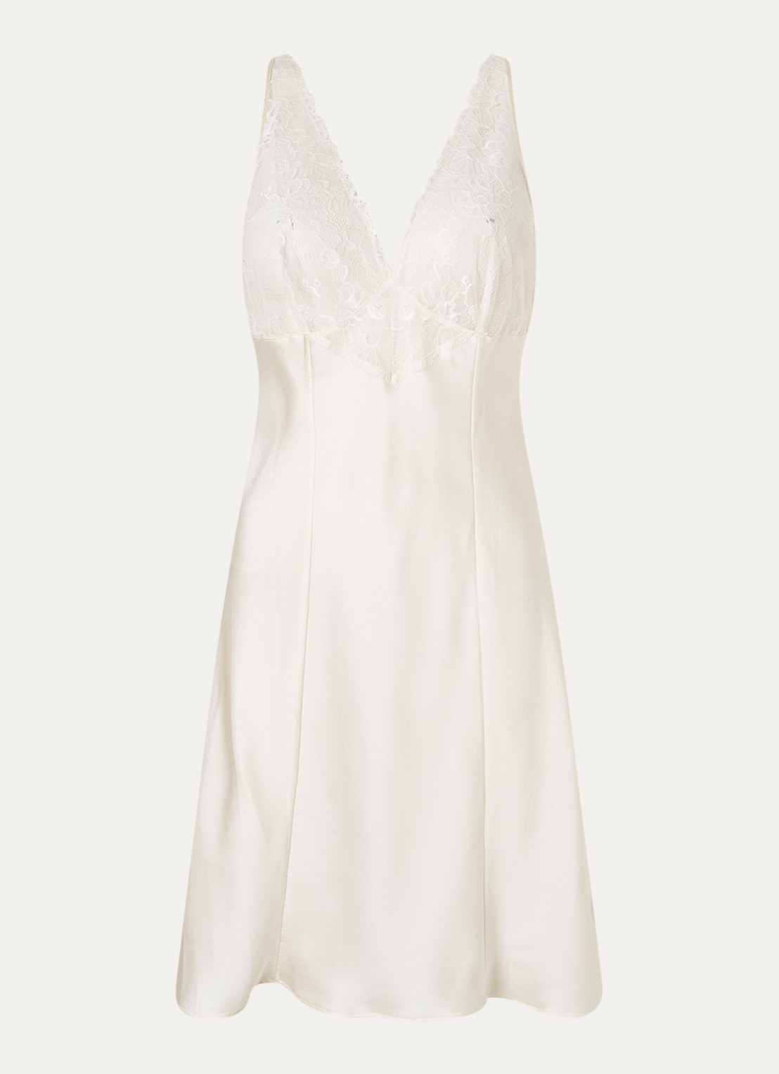 Calvin Klein Slipdress van zijde met kant - voorkant vanillegeel