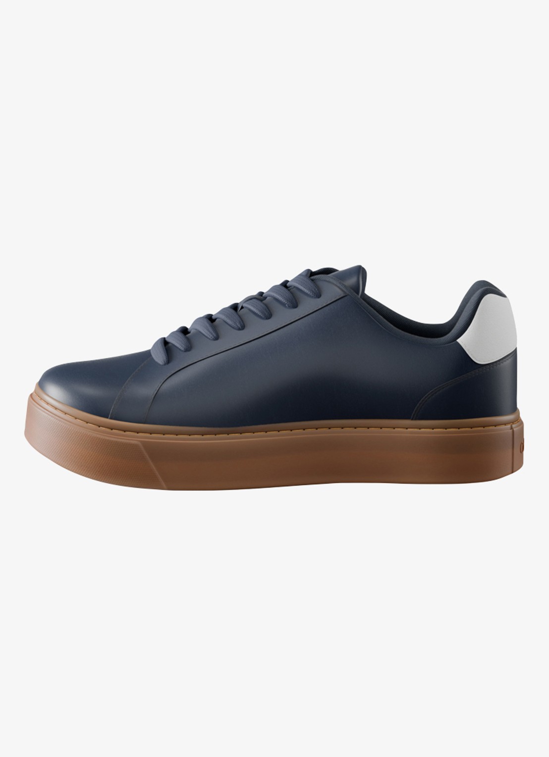 Calvin Klein Sneaker van leer met logo - voorkant 2 calvin navy/off white/gum-0zv / blauw