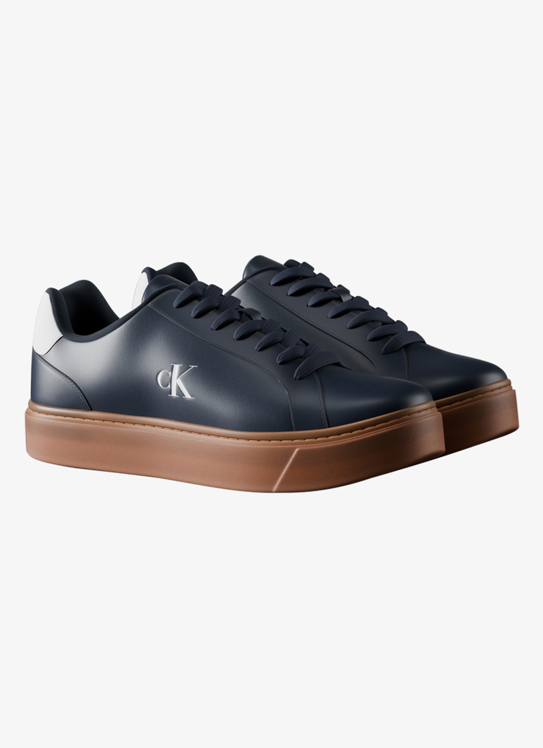 Calvin Klein Sneaker van leer met logo - voorkant 3 calvin navy/off white/gum-0zv / blauw