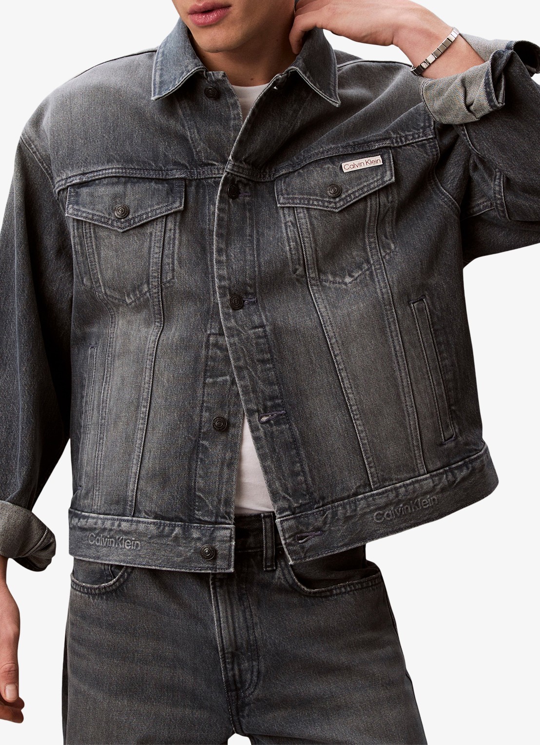 Calvin Klein Spijkerjas met steekzakken - detail 4 middengrijs