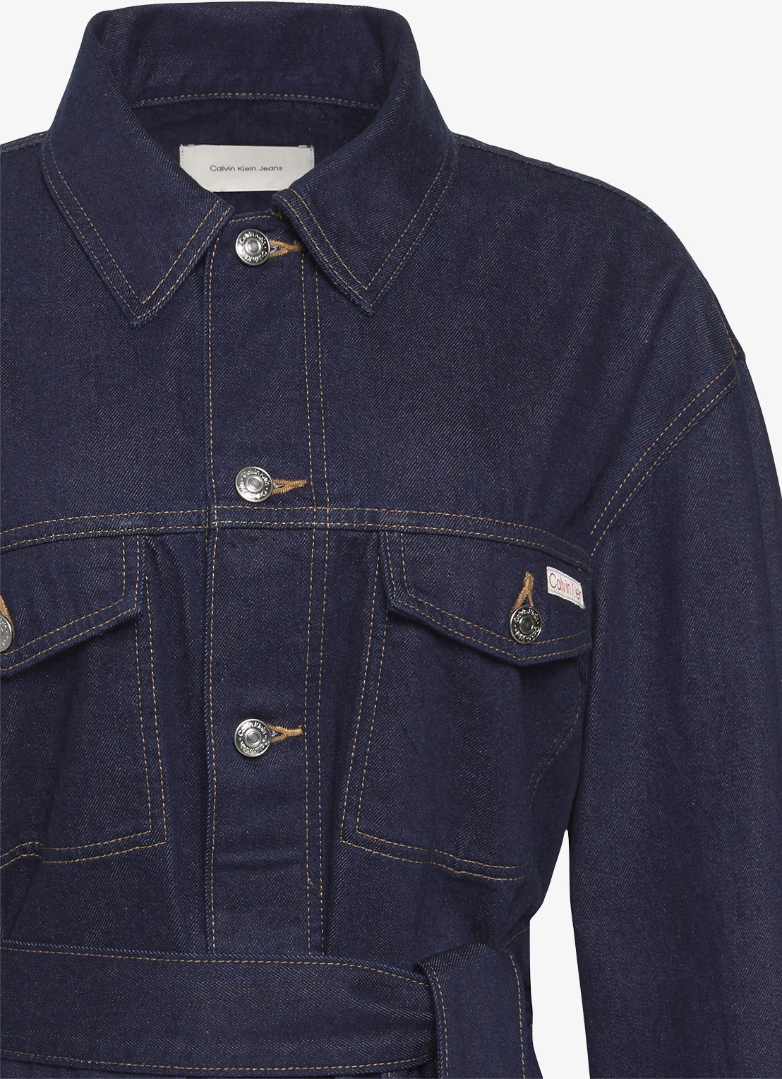 Calvin Klein Spijkerjas met strikceintuur - detail 2 donkerblauw