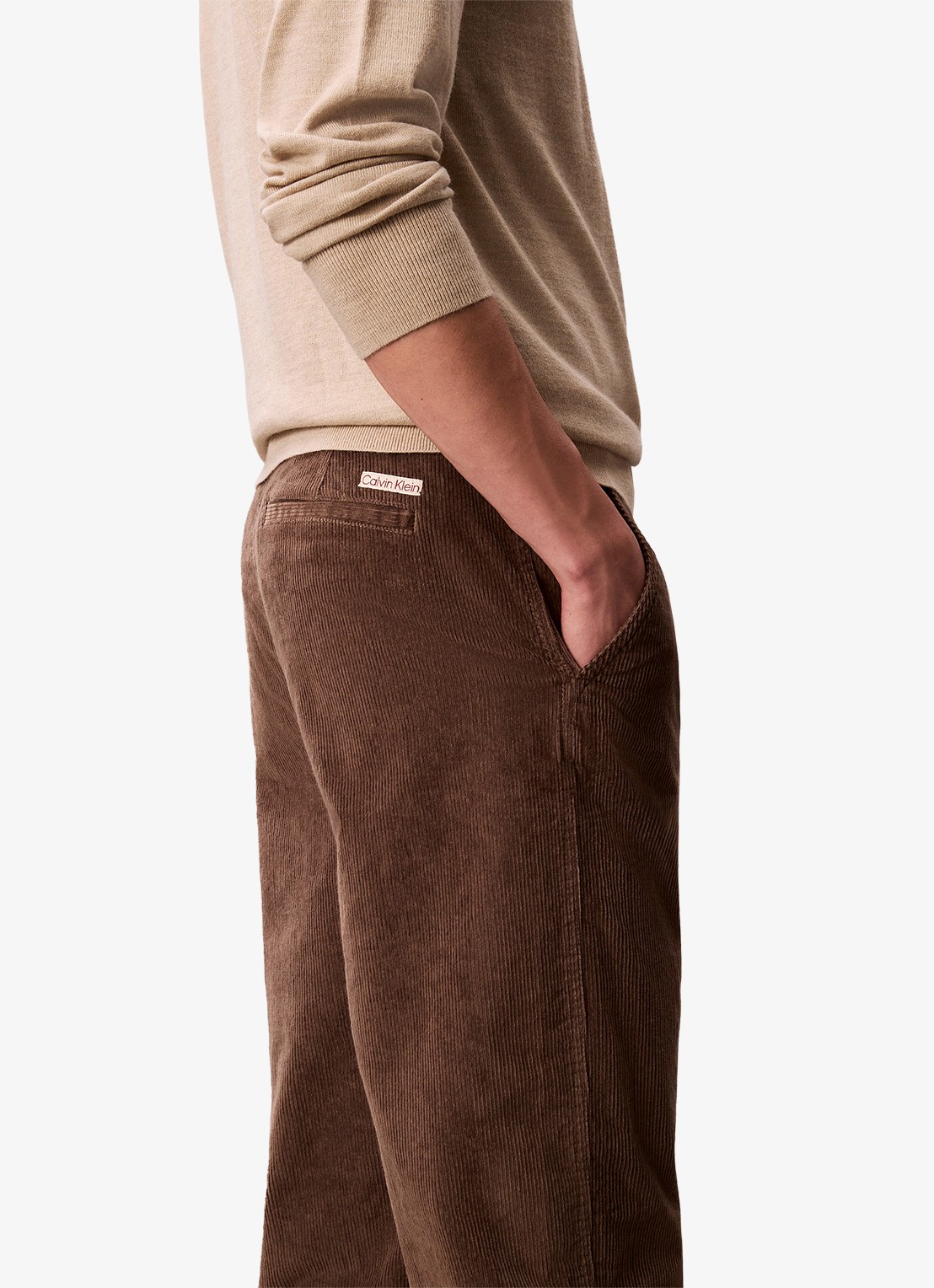Calvin Klein Straight fit chino van corduroy  - detail 4 bruin