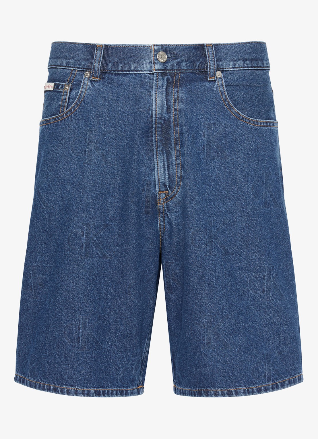 Calvin Klein Straight fit korte broek van denim met logoprint - voorkant 5 ck pacifico aop-zgx /  blauw