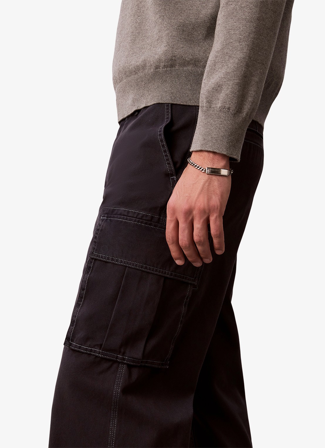 Calvin Klein Straight leg cargobroek met opgestikte zakken - detail 7 donkergrijs