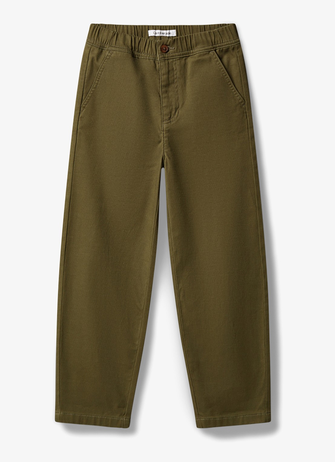 Calvin Klein Straight leg chino met logo - voorkant 5 olijfgroen