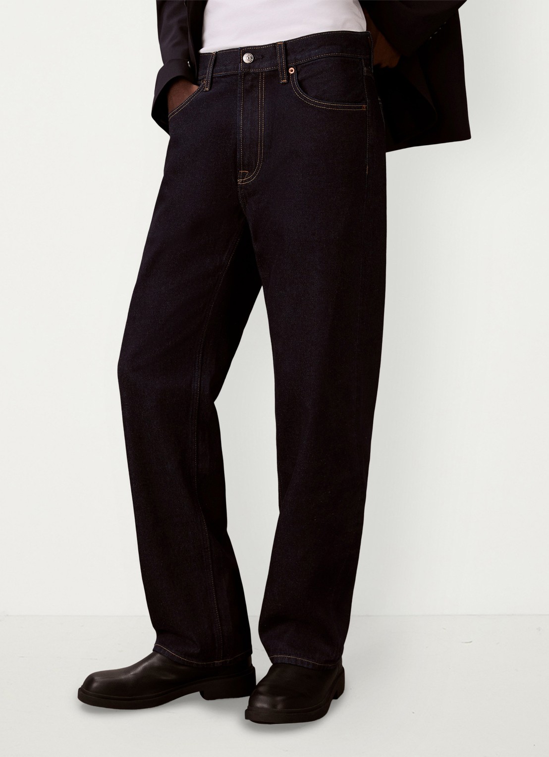 Calvin Klein Straight leg jeans met steekzakken - detail 4 donkerblauw