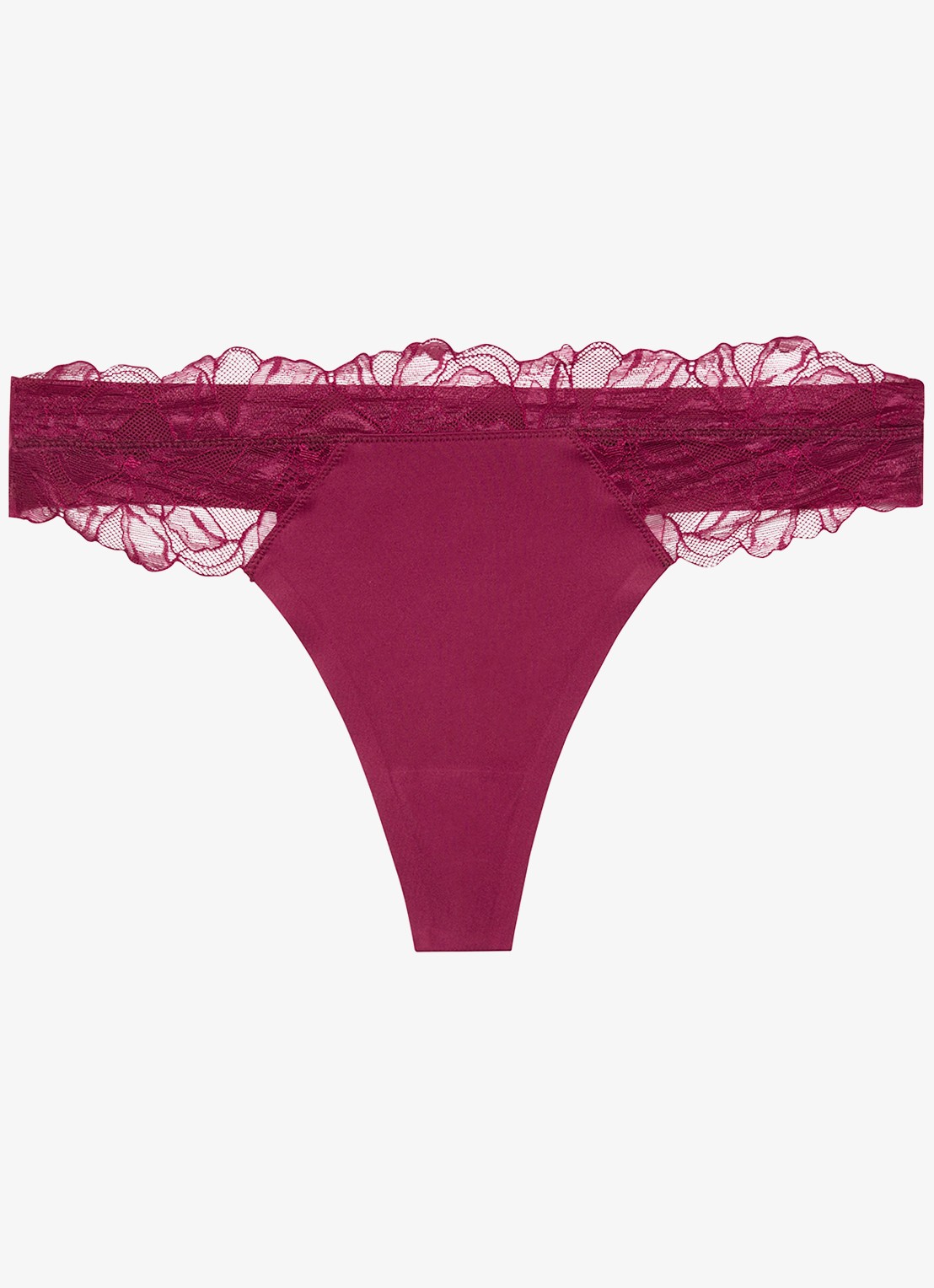 Calvin Klein String met details van kant - voorkant bordeauxrood