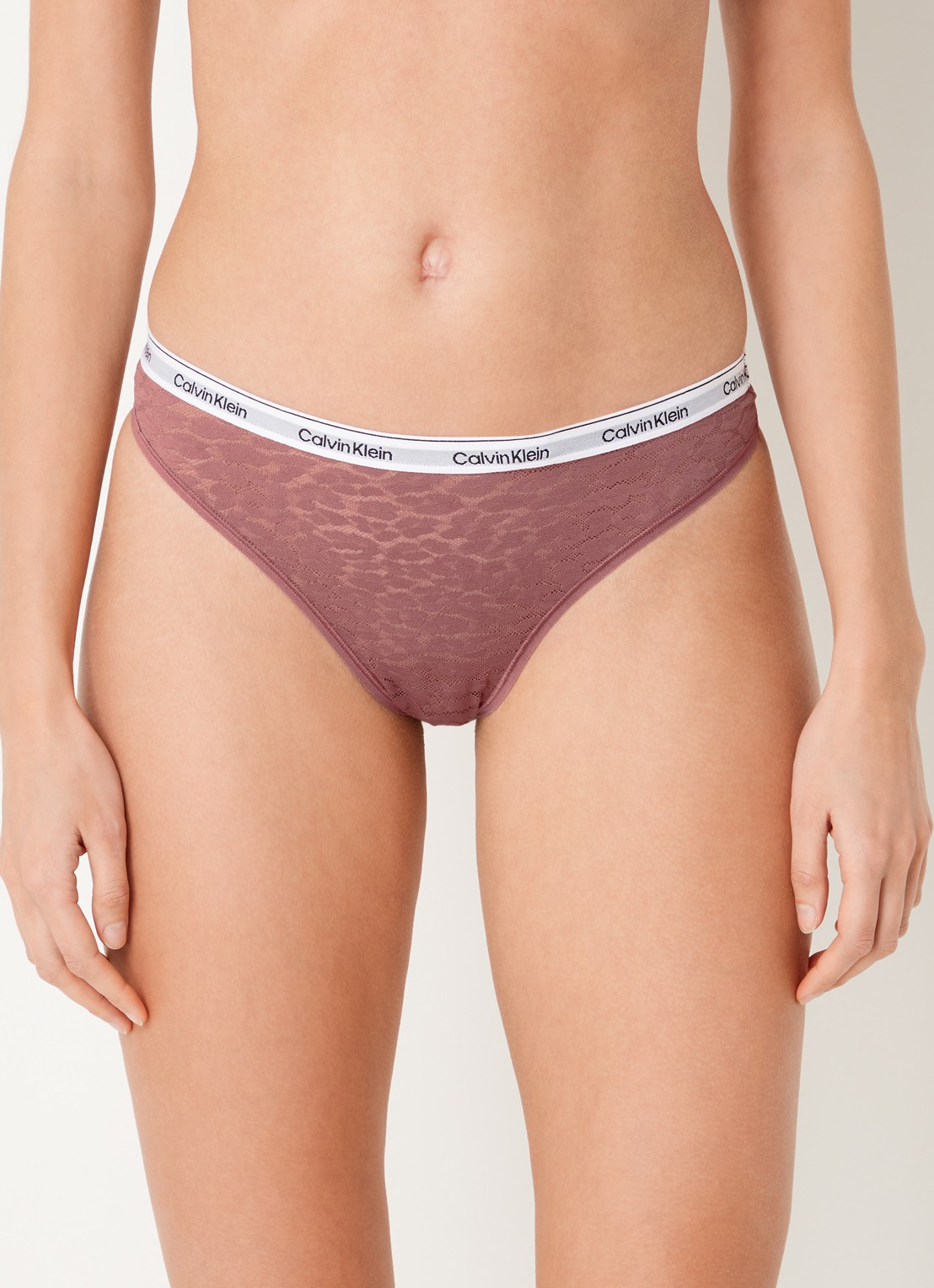 Calvin Klein String van mesh met panterprint - detail 3 donkerroze