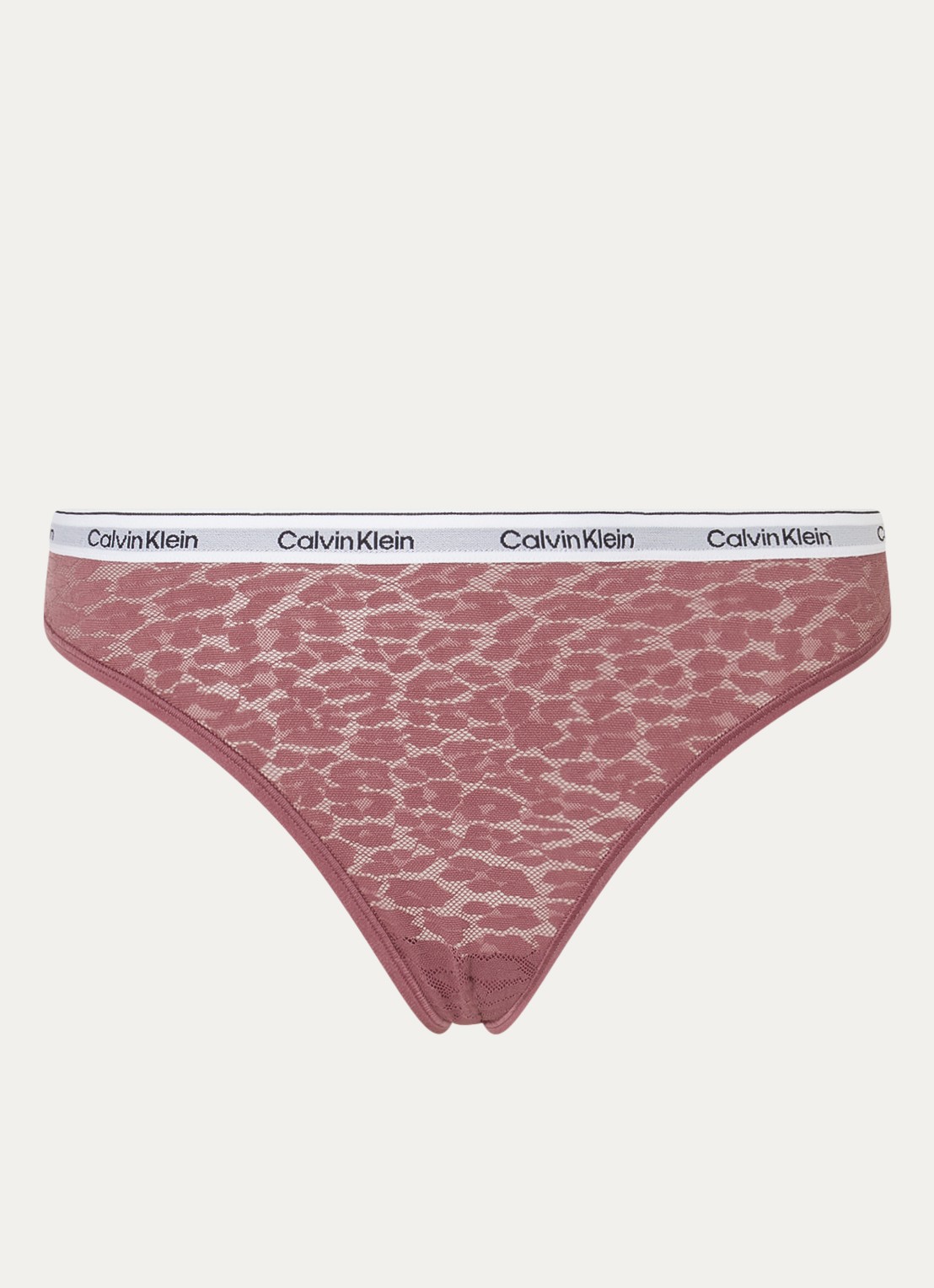 Calvin Klein String van mesh met panterprint - voorkant donkerroze