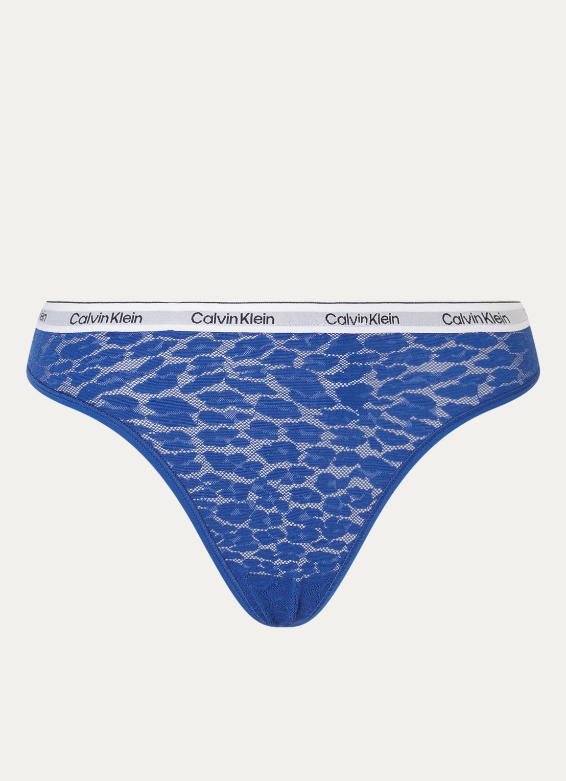 Calvin Klein String van mesh met panterprint - voorkant blauw