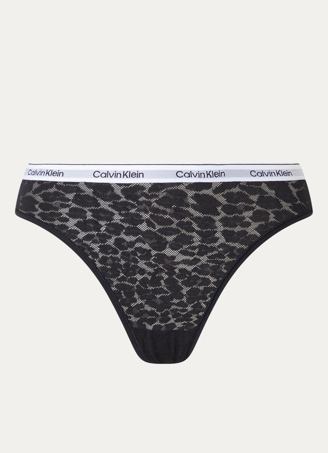 Calvin Klein String van mesh met panterprint - voorkant 4 zwart