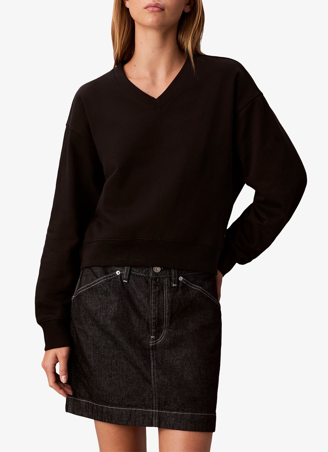 Calvin Klein Sweater in katoenblend - detail 3 zwart