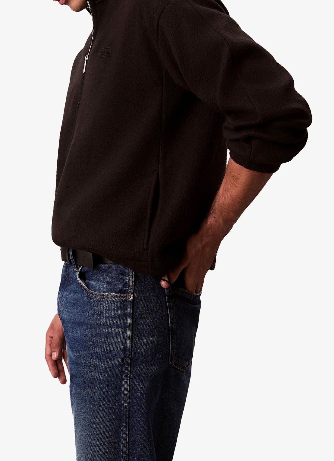 Calvin Klein Sweater met halve rits en logo - detail 4 zwart