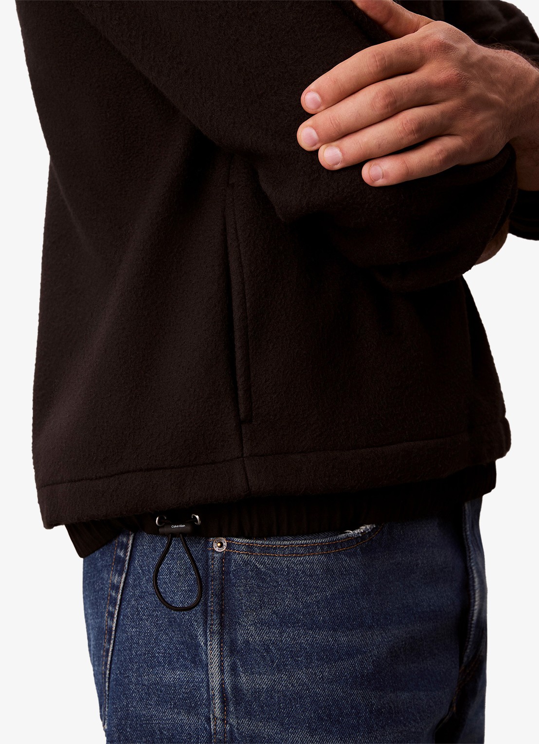 Calvin Klein Sweater met halve rits en logo - detail 5 zwart