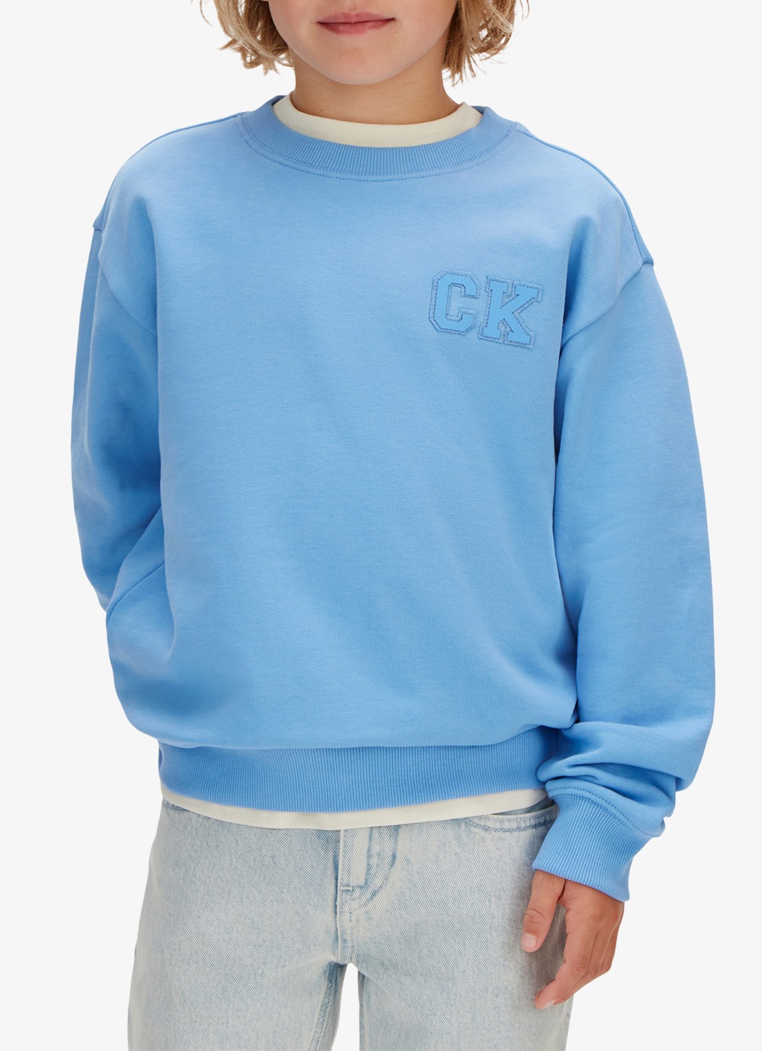 Calvin Klein Sweater met logo- en backprint - detail blauw