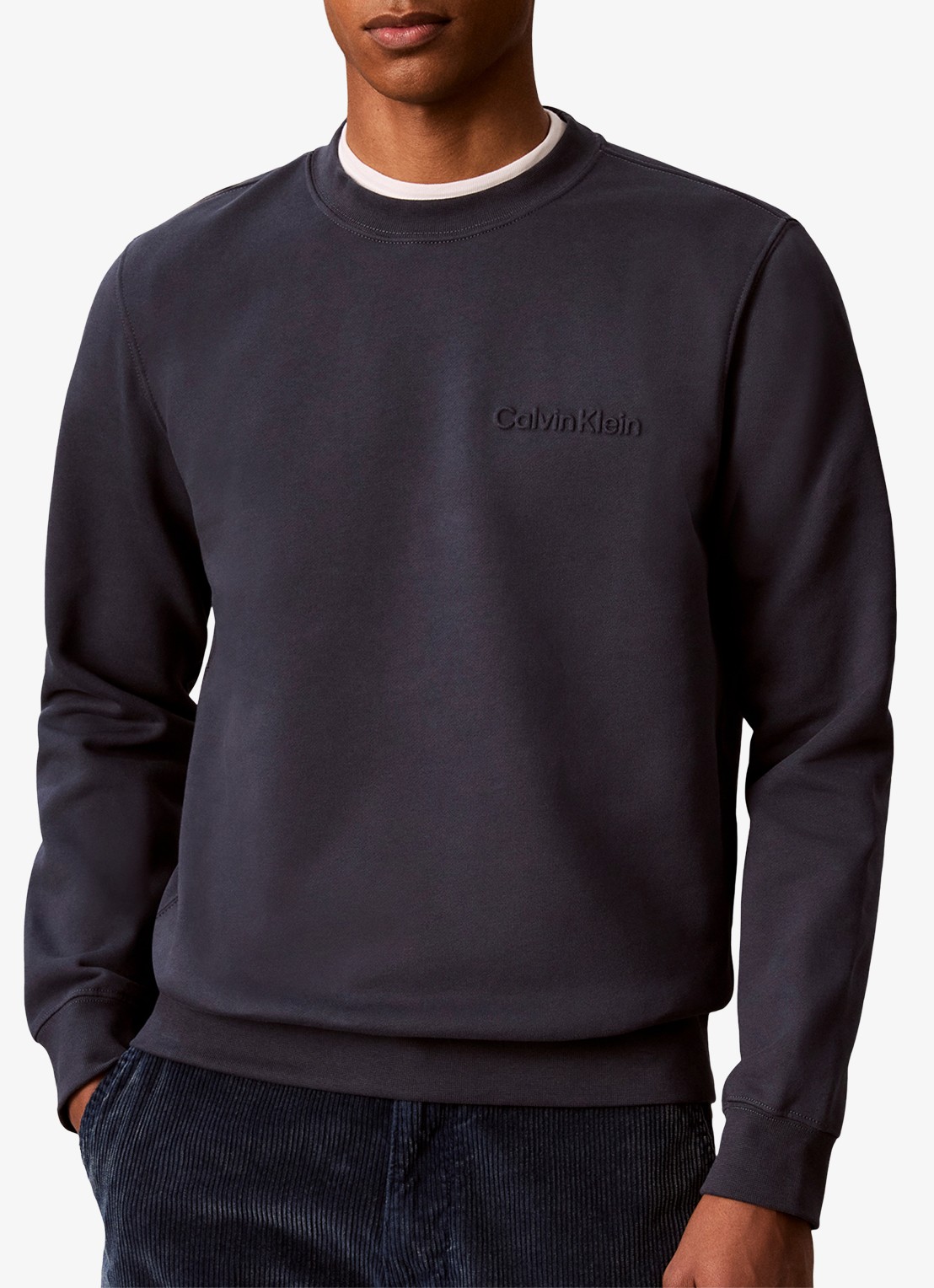 Calvin Klein Sweater met logo - detail donkerblauw