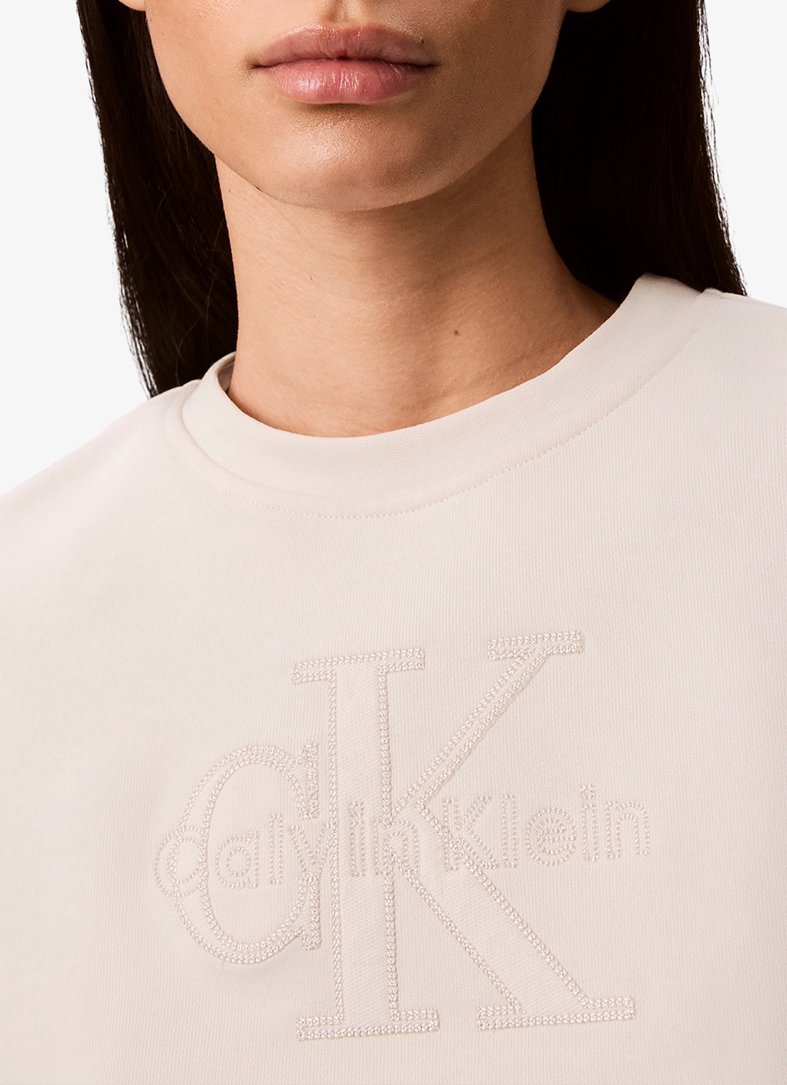 Calvin Klein Sweater met logoborduring - detail 3 creme